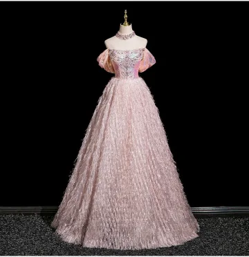 Charmant Blozen Roze Kralen Rhinestone Pailletten Kwast Galajurken 2025 A Lijn Uit De Schouder Mouwloos Ruglooze Lange Gala Gelegenheid Jurken