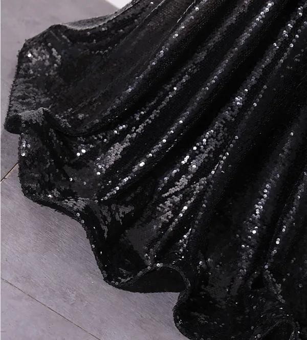 Scintillantes Noire Paillettes Robe De Bal 2024 Princesse Encolure Carrée Manches Courtes Dos Nu Longue Promo Robe De Ceremonie