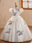 Elegant White Embroidered Birthday Flower Girl Dresses 2026 Ball Gown Scoop Neck Puffy Short Sleeve Backless Floor-Length / Long