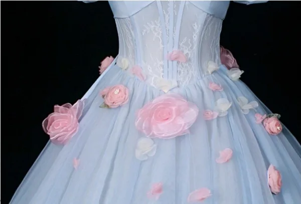 Elegant Sky Blue Appliques Prom Dresses 2025 Ball Gown Square Neckline Puffy Short Sleeve Backless Floor-Length / Long Formal Dresses
