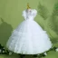 Chic / Beautiful White Birthday Beading Pearl Flower Girl Dresses 2022 Ball Gown Cascading Ruffles Scoop Neck Ruffle Short Sleeve Backless Floor-Length / Long Flower Girl Dresses