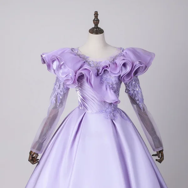 Vintage / Retro Lavender Beading Sequins Prom Dresses 2026 Ball Gown Scoop Neck Long Sleeve Backless Floor-Length / Long Prom Formal Dresses