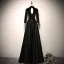 Audrey Hepburn Style Black Prom Dresses 2025 A-Line / Princess High Neck 3/4 Sleeve Backless Floor-Length / Long Prom Formal Dresses
