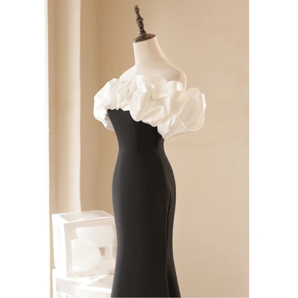 Sexy Black Evening Dresses 2023 Trumpet / Mermaid Ruffle Off-The-Shoulder Short Sleeve Backless Floor-Length / Long Evening Party Formal Dresses