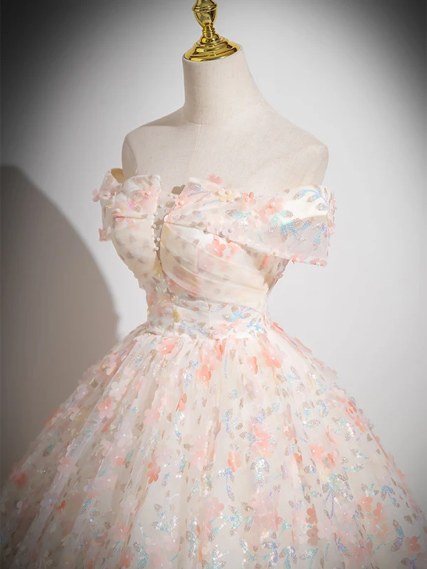 Schöne Rosa Pailletten Applikationen Ballkleider 2024 Ballkleid Off Shoulder Ärmellos Rückenfreies Lange Ball Festliche Kleider