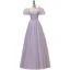 Elegante Lavendel Pailletten Ballkleider 2023 A Linie Eckiger Ausschnitt Geschwollenes Kurze Ärmel Rückenfreies Lange Ball Festliche Kleider