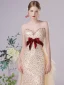 Sexy Champagne Sequins Evening Dresses 2023 Trumpet / Mermaid Strapless Bow Sleeveless Backless Floor-Length / Long Evening Party Formal Dresses