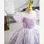 Chic / Beautiful Lavender Pearl Sequins Birthday Flower Girl Dresses 2022 Ball Gown Scoop Neck Puffy Short Sleeve Bow Short Flower Girl Dresses