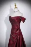 Modest / Simple Burgundy Prom Dresses 2026 A-Line / Princess Off-The-Shoulder Cap Sleeves Backless Floor-Length / Long Formal Dresses