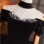 Sexy Black Sequins Velvet Evening Dresses 2026 Trumpet / Mermaid Off-The-Shoulder Short Sleeve Backless Bow Floor-Length / Long Evening Party Formal Dresses