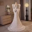 Vintage / Retro Ivory Lace Flower Wedding Dresses 2024 Trumpet / Mermaid V-Neck 3/4 Sleeve Backless Bow Sweep Train