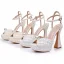Chic / Beautiful White Pearl Wedding Shoes 2024 Ankle Strap 13 cm Thick Heels Open / Peep Toe Wedding Shoes High Heels