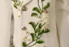 Vintage / Retro White Embroidered Wedding Cascading Ruffles Flower Girl Dresses 2024 Ball Gown Covered Button V-Neck Long Sleeve Floor-Length / Long