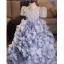 Flower Fairy Fashion Sky Blue Beading Pearl Appliques Sequins Birthday Flower Girl Dresses 2025 Ball Gown Scoop Neck Short Sleeve Backless Floor-Length / Long