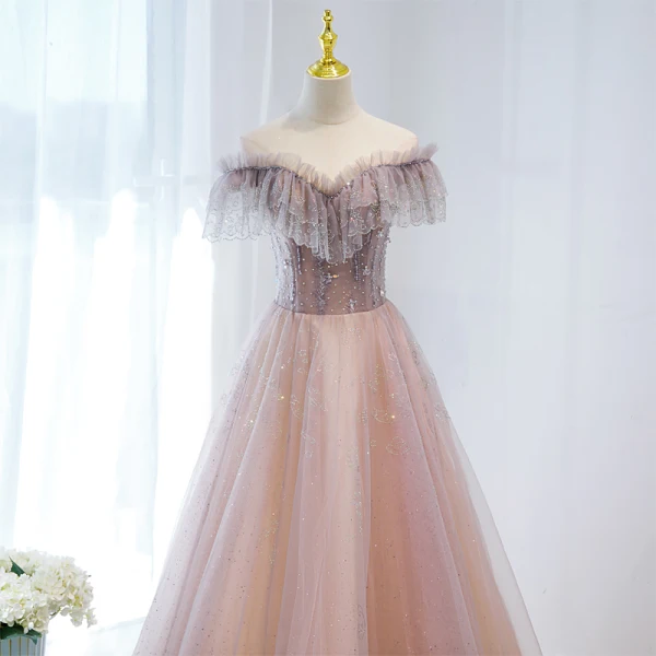 Piękne Ciemny Róż Sukienki Na Bal 2022 Princessa Wzburzyć Przy Ramieniu Rhinestone Z Koronki Kwiat Kótkie Rękawy Bez Pleców Długie Bal Sukienki Wizytowe