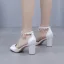 Chic / Belle Blanche Faux Diamant Chaussure De Mariée 2024 Bride Cheville 7 cm Talons Épais Peep Toes / Bout Ouvert Mariage Sandales Talons Hauts