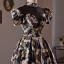 Vintage / Retro Black Beading Printing Homecoming Short Graduation Dresses 2024 High Neck Short Sleeve Backless Formal Dresses