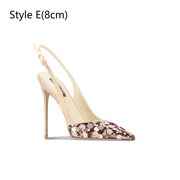 Sexy Silber Pailletten Sandalen Damen 2024 Leder Hochzeit 10 cm Stilettos Spitzschuh Sandaletten Hochhackige