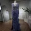 High-end Lavender Handmade  Beading Rhinestone Tassel Split Front Prom Dresses 2024 Trumpet / Mermaid V-Neck Long Sleeve Floor-Length / Long Prom Formal Dresses