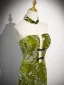 Fashion Green Sequins Velvet Evening Dresses 2024 Trumpet / Mermaid Strapless Sleeveless Backless Sweep Train Evening Party Formal Dresses