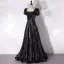 Scintillantes Noire Paillettes Robe De Bal 2024 Princesse Encolure Carrée Manches Courtes Dos Nu Longue Promo Robe De Ceremonie