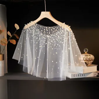 Charming White Handmade Pearl Prom Shawl 2025 Tulle