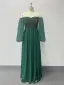 Chic / Beautiful Dark Green Sequins Split Front Evening Dresses 2024 A-Line / Princess Off-The-Shoulder Short Sleeve Backless Floor-Length / Long Evening Party Formal Dresses
