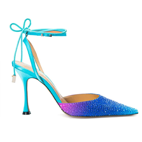 Sexy Pearl Pink Evening Party Womens Sandals 2023 Ankle Strap Bow 8 cm Stiletto Heels Pointed Toe Sandals High Heels