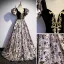 Vintage / Retro Black Printing Prom Dresses 2022 A-Line / Princess Square Neckline Puffy Short Sleeve Backless Floor-Length / Long Prom Formal Dresses