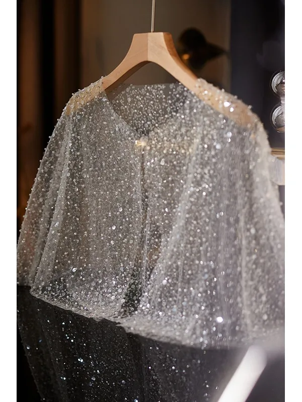 Sparkly White Handmade Beading Sequins Prom shawl 2025