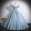 Élégant Bleu Ciel Noeud Robe De Bal 2026 Robe Boule Encolure Carrée Gonflée Manches Courtes Dos Nu Longue Robe De Ceremonie