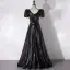 Scintillantes Noire Paillettes Robe De Bal 2024 Princesse Encolure Carrée Manches Courtes Dos Nu Longue Promo Robe De Ceremonie