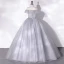 Chic / Beautiful Grey Beading Appliques Prom Dresses 2022 Ball Gown Off-The-Shoulder Short Sleeve Backless Floor-Length / Long Prom Formal Dresses