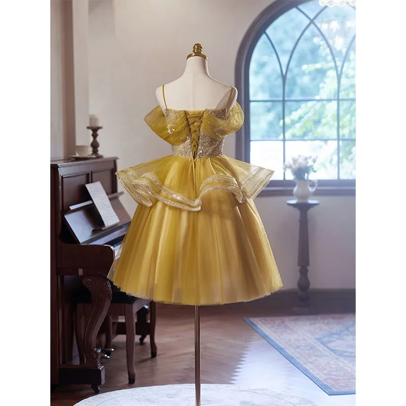Fashion Yellow Sequins Appliques Short Homecoming Graduation Dresses Cocktail Dresses Fashion Yellow Sequins Appliques Short Homecoming Graduation Dresses Cocktail Dresses