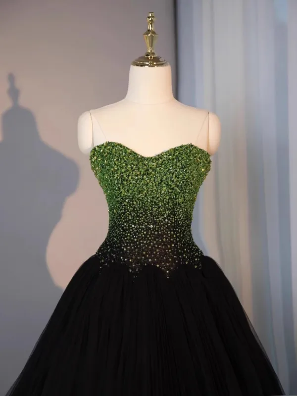 Sexy Black Beading Sequins Prom Dresses 2024 A-Line / Princess Sweetheart Sleeveless Backless Floor-Length / Long Formal Dresses