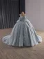 High-end Grey Beading Pearl Sequins Quinceañera Prom Dresses 2025 Ball Gown Square Neckline Short Sleeve Backless Court Train Formal Dresses