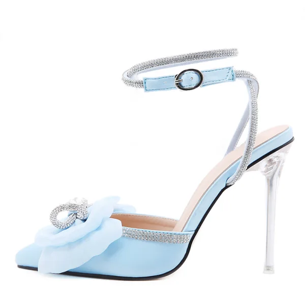 Sexy Rosa Abend Strass Schleife Sandalen Damen 2022 Knöchelriemen 11 cm Stilettos Peeptoes Sandaletten Hochhackige
