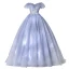 Elegant Sky Blue Pearl Rhinestone Lace Flower Prom Dresses 2022 Ball Gown Off-The-Shoulder Sleeveless Backless Floor-Length / Long Prom Formal Dresses