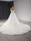 High-end White Flower Pleated Wedding Dresses 2024 Ball Gown Strapless Sleeveless Backless Cathedral Train Tulle Wedding