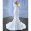 High-end White Beading Pearl Satin Wedding Dresses 2022 Trumpet / Mermaid Ruffle Scoop Neck Sleeveless Floor-Length / Long Wedding
