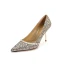 Sparkly Champagne Pearl Sequins Wedding Shoes 2022 Leather 8 cm Stiletto Heels Pointed Toe Wedding Pumps High Heels