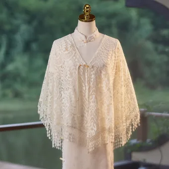 Vintage Retro White Lace Flower Tassel Prom Shawl 2025