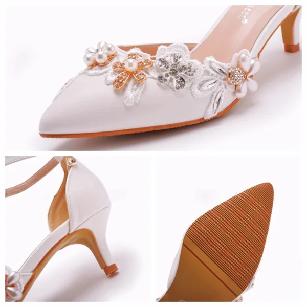 Piękne Białe Perła Rhinestone Buty Ślubne 2023 5 cm Szpilki Szpiczaste Ślub Wysokie Obcasy