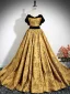 Elegant Gold Printing Prom Dresses 2024 Ball Gown Strapless Sleeveless Backless Floor-Length / Long Formal Dresses