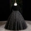 Vintage / Retro Navy Blue Suede Prom Flower Girl Dresses 2022 Ball Gown Scoop Neck Sequins Long Sleeve Floor-Length / Long Flower Girl Dresses