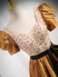 Elegant Yellow Beading Sequins Prom Dresses 2024 Ball Gown Square Neckline Puffy Short Sleeve Bow Sash Backless Floor-Length / Long Prom Formal Dresses