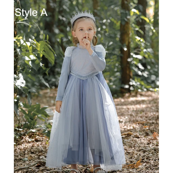 Chic / Beautiful Sky Blue Sequins Birthday Flower Girl Dresses 2023 A-Line / Princess High Neck Floor-Length / Long Tulle Flower Girl Dresses