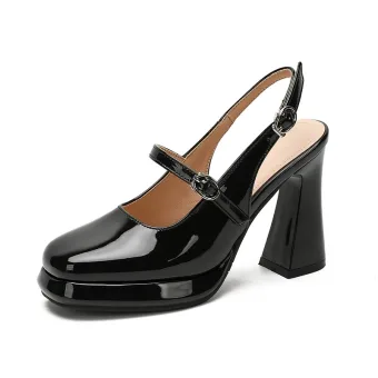 Elegant Black Casual Womens Shoes 2026 10 Cm Thick Heels Round Toe High Heels