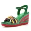 Böhmen Grün Flechten Strassenmode Sandalen Damen 2023 Knöchelriemen 9 cm Keilabsatz Peeptoes Sandaletten