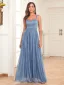 Modest / Simple Sky Blue Prom Dresses 2024 A-Line / Princess Spaghetti Straps Sleeveless Backless Floor-Length / Long Prom Formal Dresses